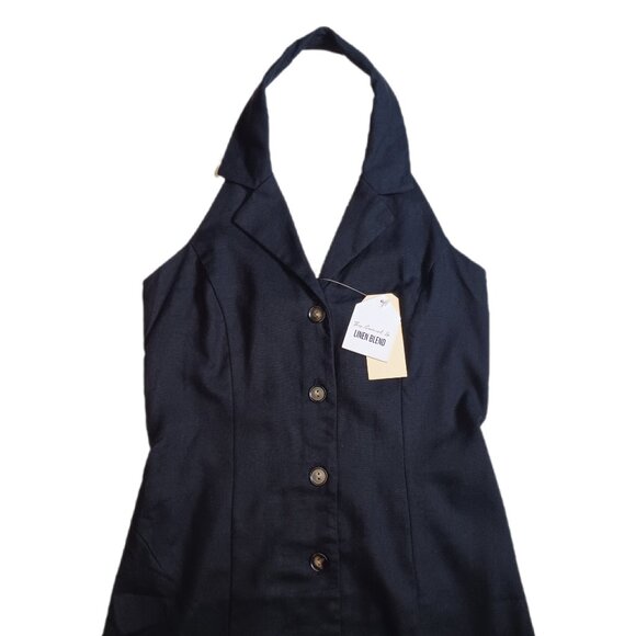 Monteau Womens XS Halter Dress Black Linen Blend Button Down Ladies XS - Picture 3 of 11
